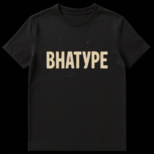 Grey t-shirt with bold, distressed light beige text 'VNATURE' and scattered multi-colored speckles (red, blue, green, yellow) above and below the text. on black t-shirt